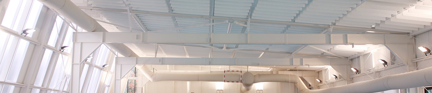 Schwimmbad mit weißen Schallabsorbern an der Decke