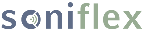 soniflex logo with sound waves in the O