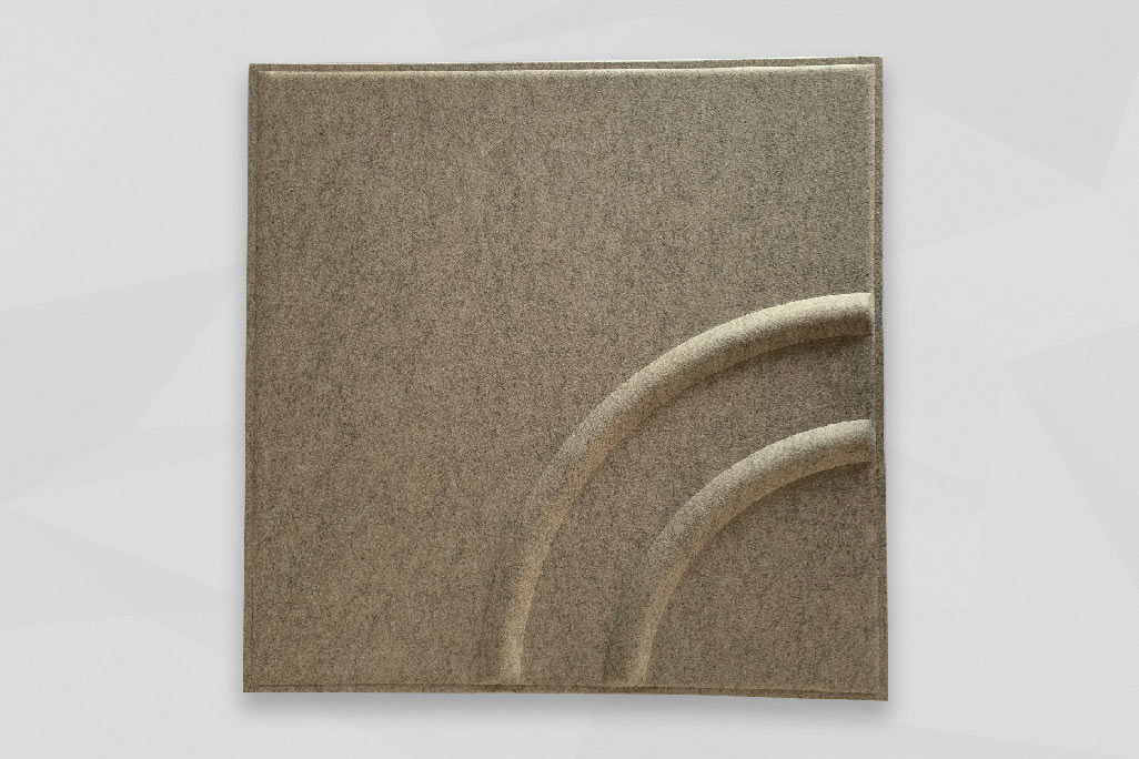 Rectangular grid ceiling insert in beige soni COLOR design photographed against a gray background