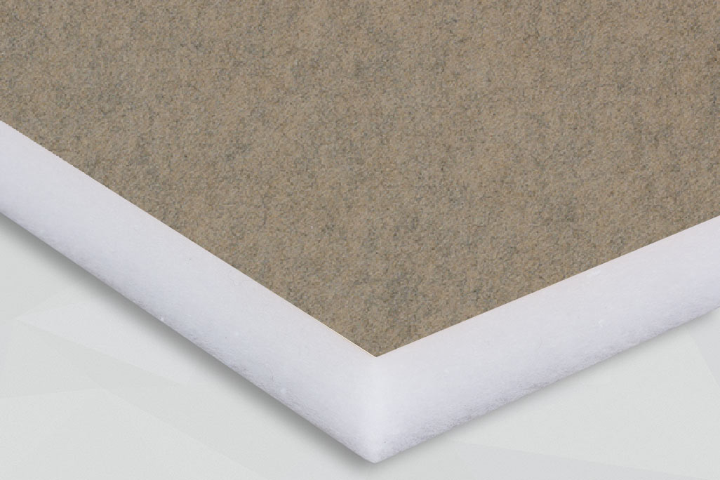 White PES fleece panel, horizontal, with a mottled felt surface in the color beige