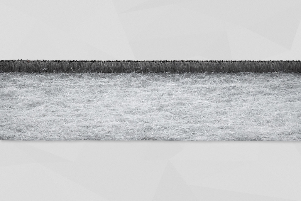 Querschnitt einer Kombinationsschallschutzplatte aus Vlies und Schwerfolie