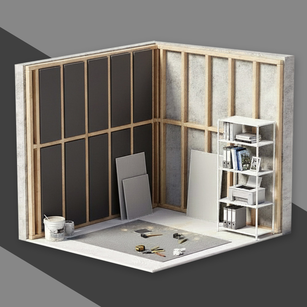 Modell einer Holzlattung auf einer Wand während einer Renovierung