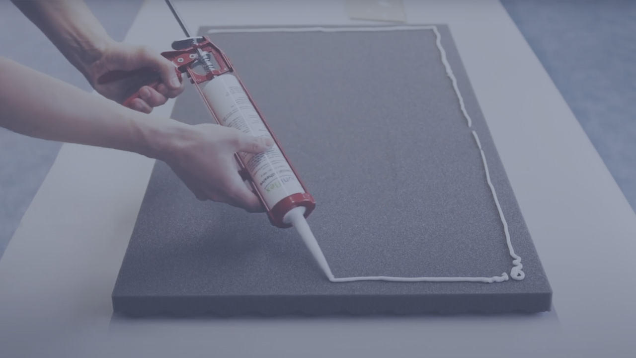 Thumbnail Foam panel from soniflex for noise reduction, the installation is shown using the soni special adhesive.